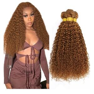 KinkyCurly Bundles Color 30 Light Brown Remy Human Hair Extension 24 26 28” 3Pcs